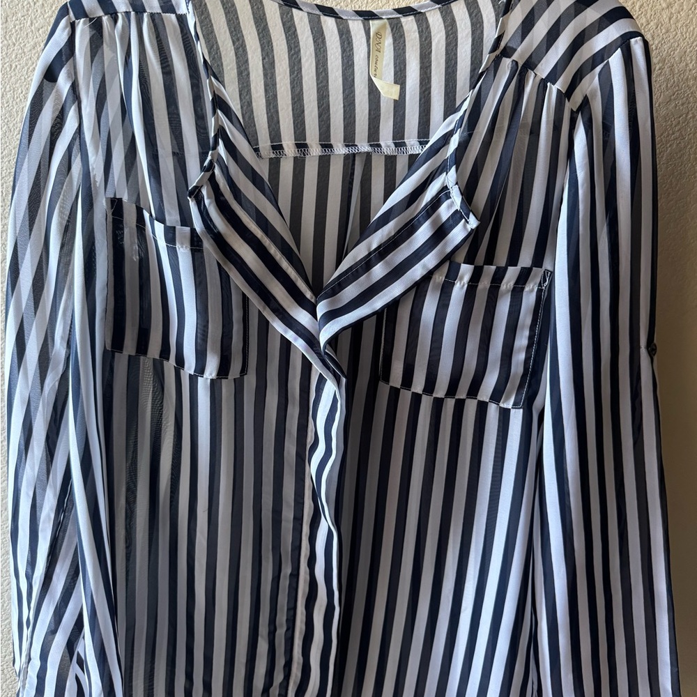 DNA Couture Navy and White Striped Blouse